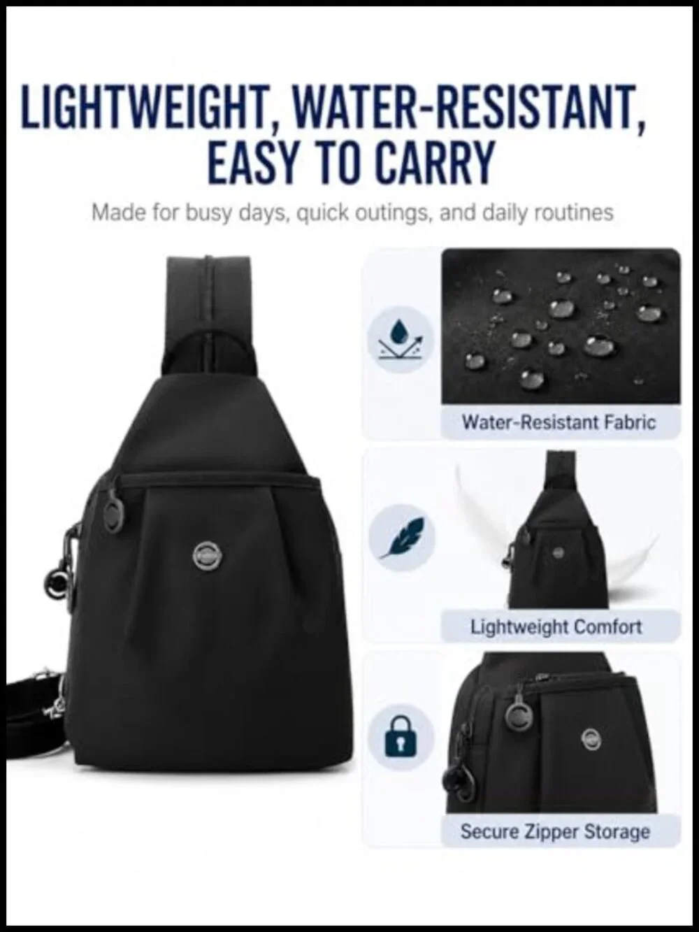 Water-Resistant Sling Backpack Crossbody Chest Bag for Travel Work Gym Students